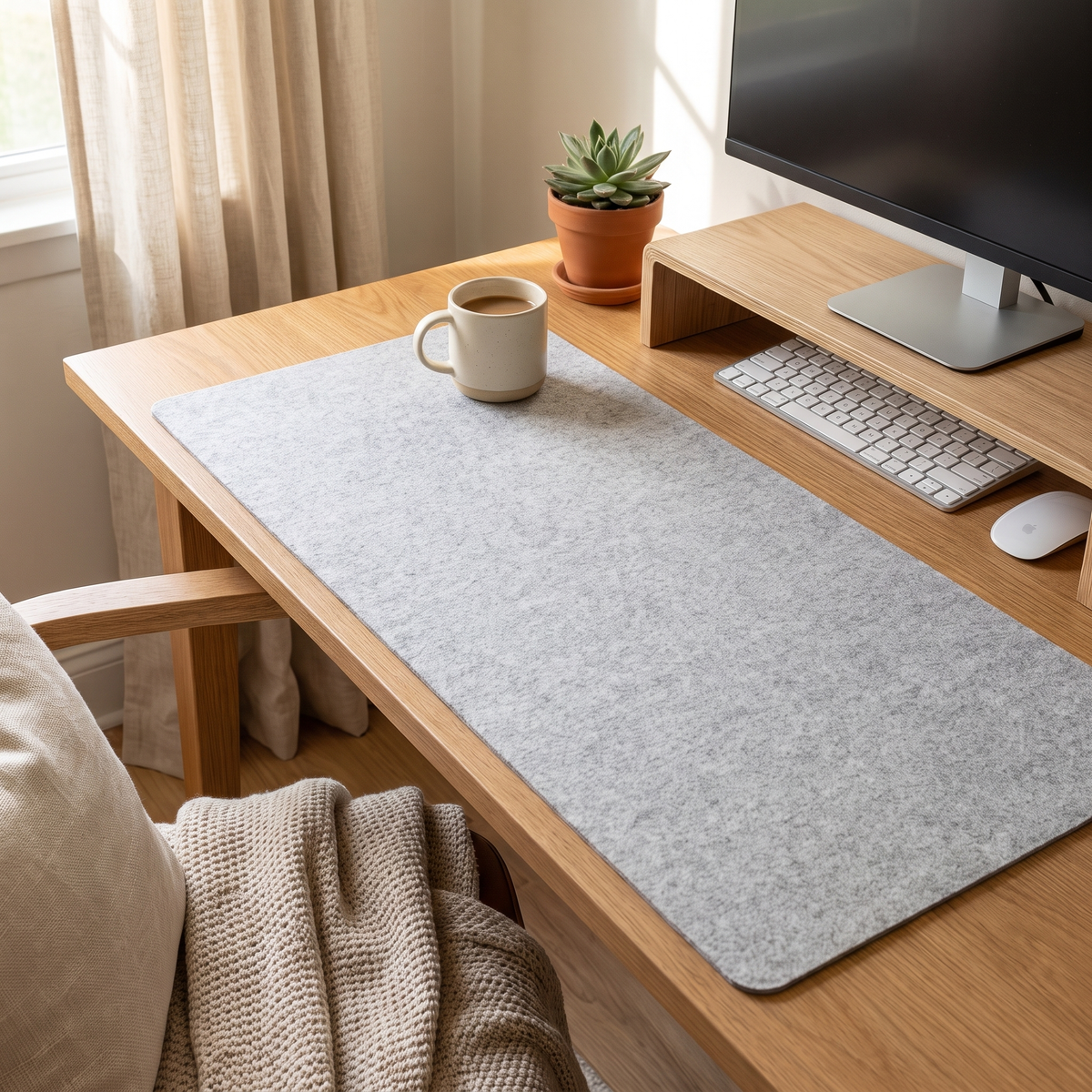 Wool Felt Desk Mat lifestyle Light Grey
