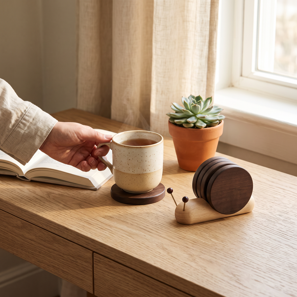 Snail Wooden Coaster Set lifestyle