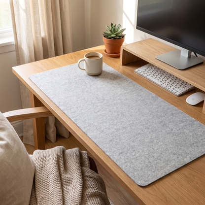 Wool Felt Desk Mat lifestyle Light Grey
