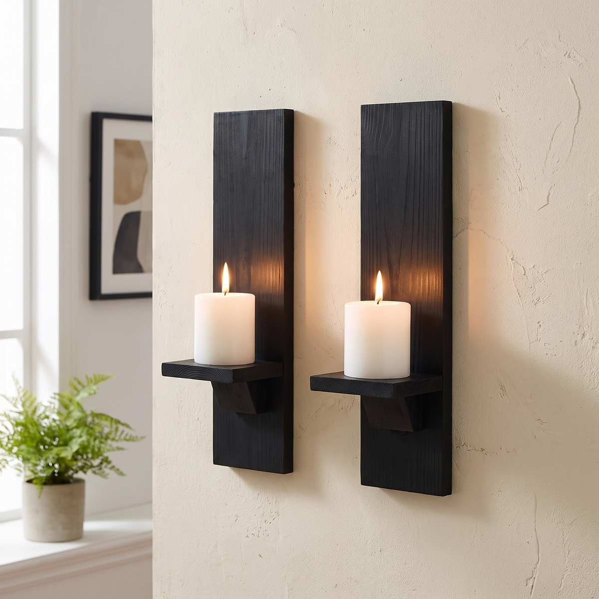 Wooden Wall Candle Sconces lifestyle Black