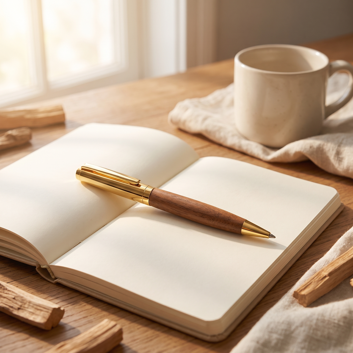 Wood Barrel Ballpoint Pen lifestyle Gold