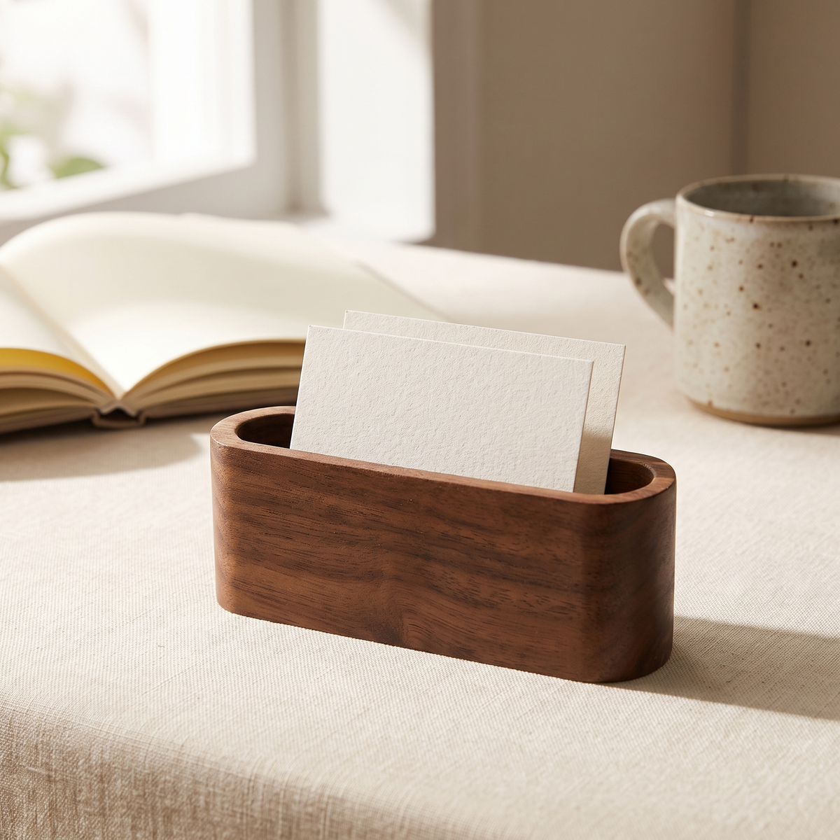 Wooden Card and Memo Holder Walnut Single Slot