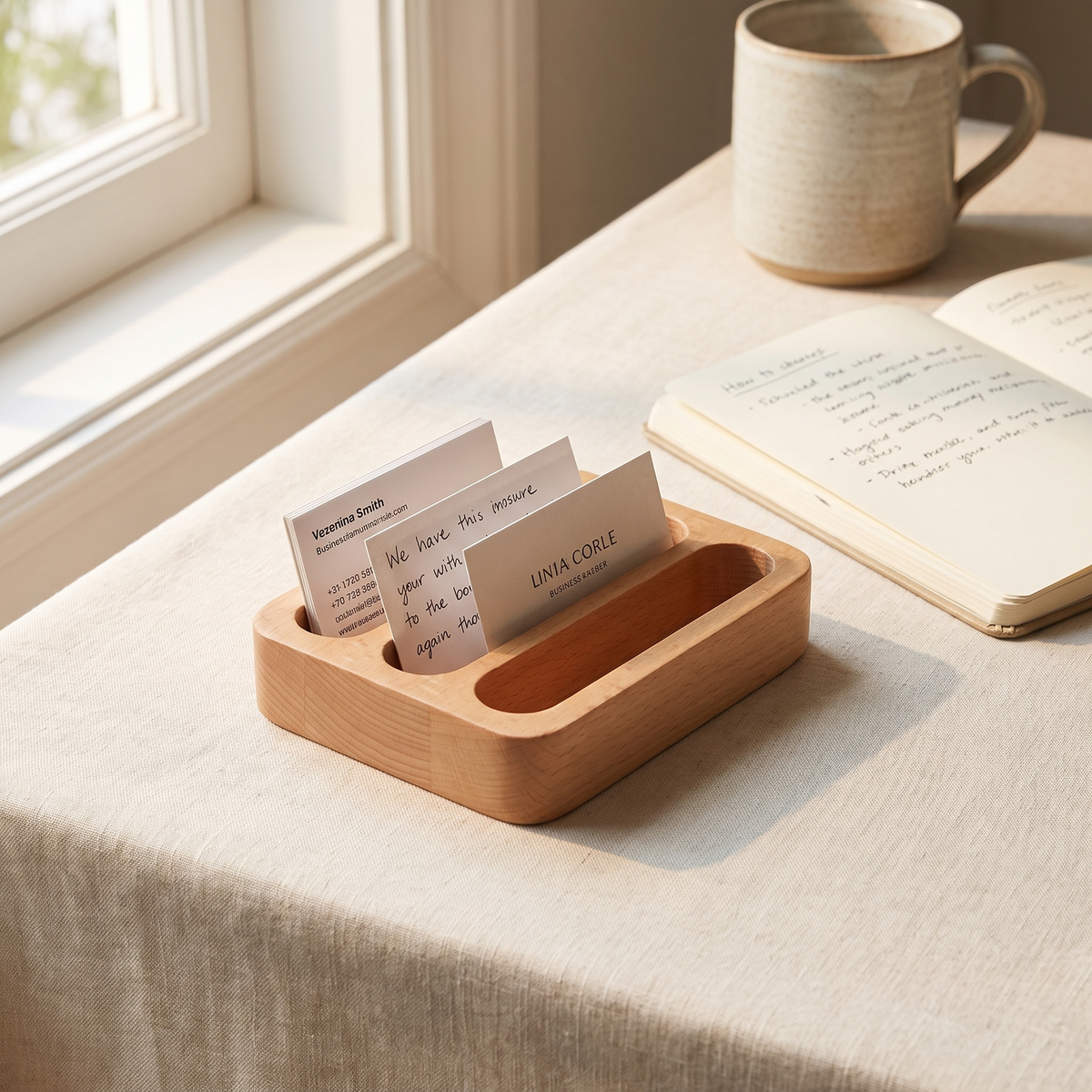 Wooden Card and Memo Holder Beech Three Slots