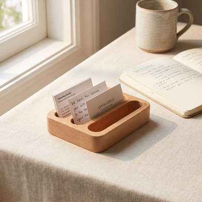 Wooden Card and Memo Holder Beech Three Slots