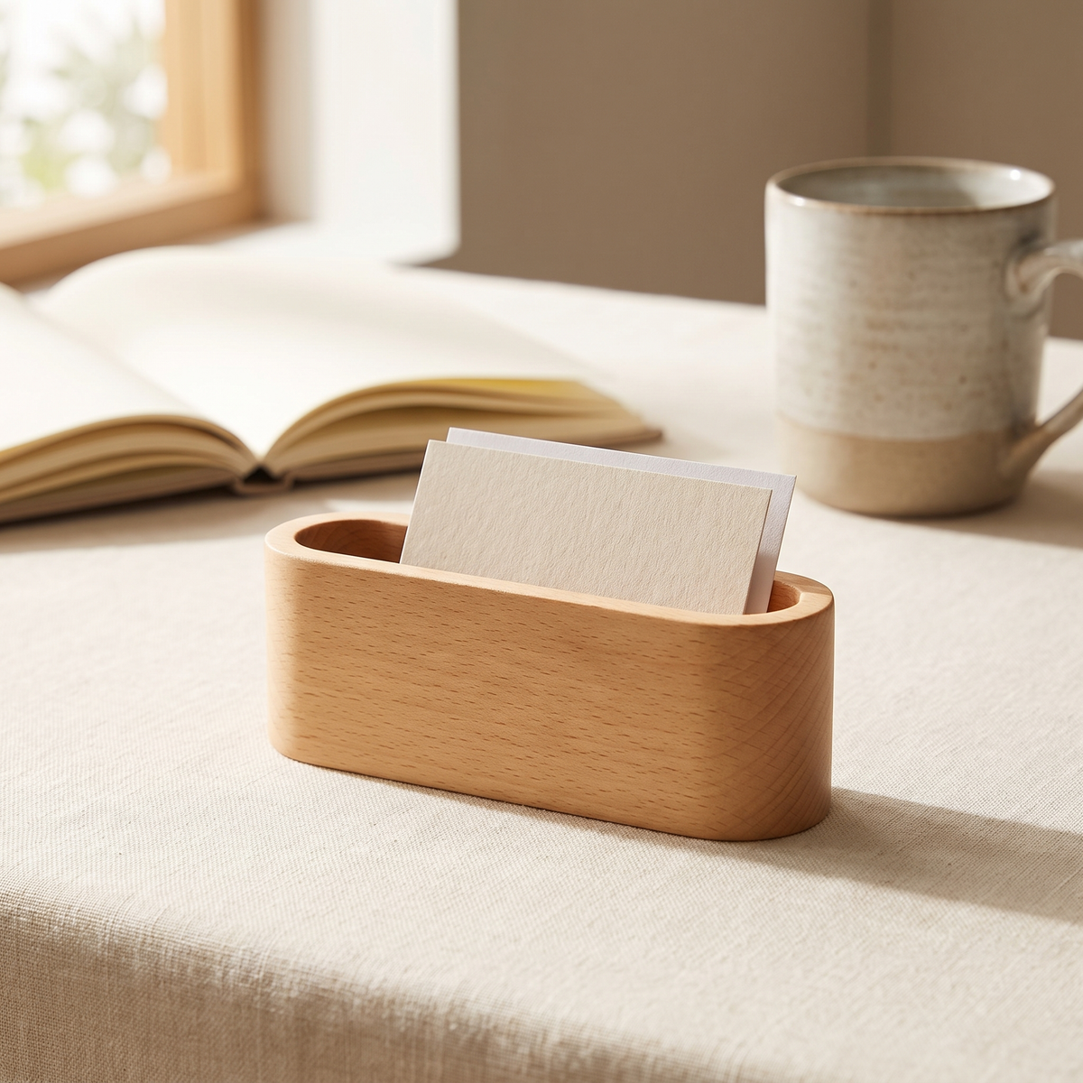 Wooden Card and Memo Holder Beech Single Slot pale
